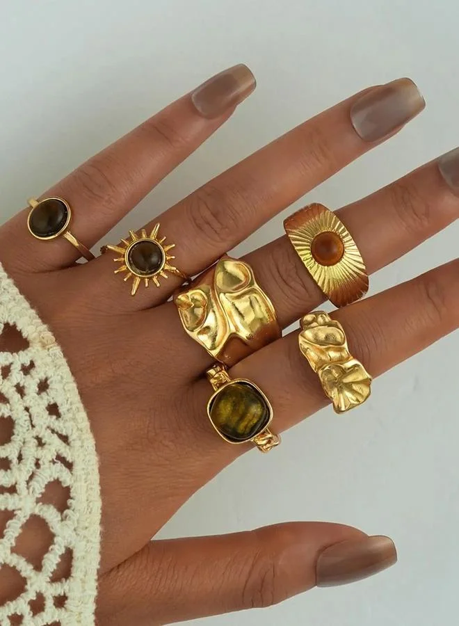 Take Two  Set of 5 - Hammered Rings for Women | Best Price UAE