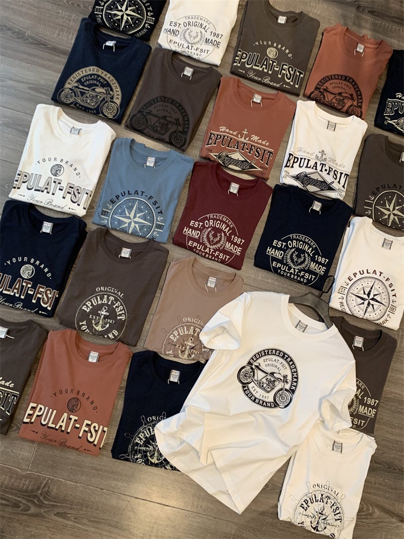 Hong Kong Cargo Company List! Washed And Sanding Cotton Summer Men'S All-Match Printed Short-Sleeved T-Shirt Base Shirt Trendy Brand Z - Image 3
