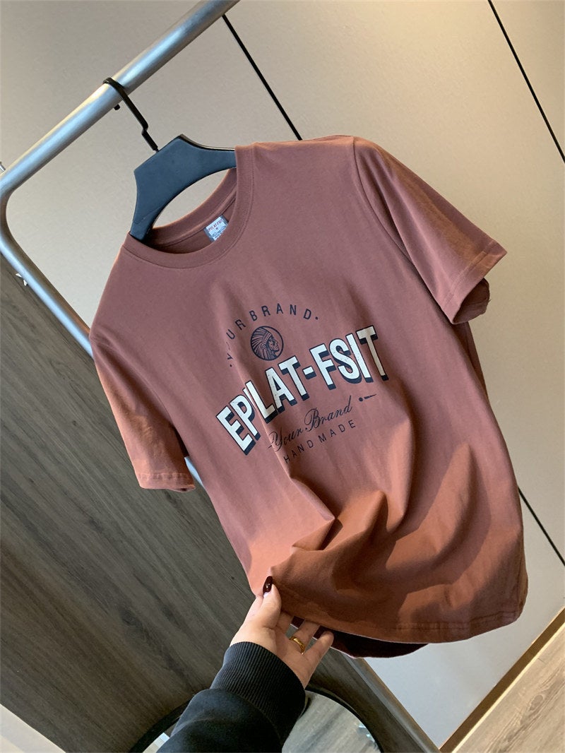 Hong Kong Cargo Company List! Washed And Sanding Cotton Summer Men'S All-Match Printed Short-Sleeved T-Shirt Base Shirt Trendy Brand Z - Image 1