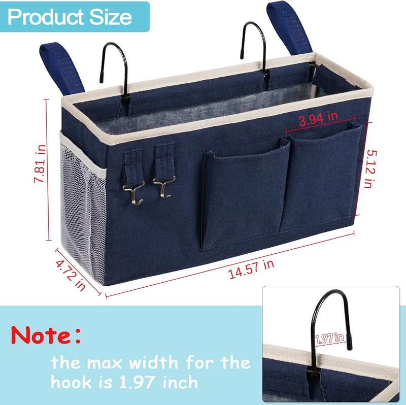 Loghot Bedside Caddy/Bedside Storage Bag Hanging Organizer for Bunk and Hospital Beds,Dorm Rooms Bed Rails,Can be Placed Glasses,Books,Mobile Phones,Keys (Navy Blue) - Image 3