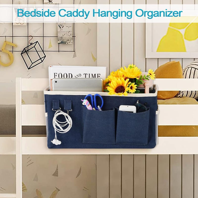 Loghot Bedside Caddy/Bedside Storage Bag Hanging Organizer for Bunk and Hospital Beds,Dorm Rooms Bed Rails,Can be Placed Glasses,Books,Mobile Phones,Keys (Navy Blue) - Image 2