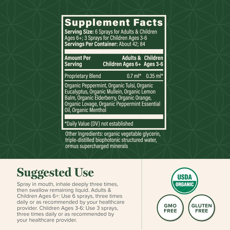 global healing center Global Healing Organic Lung Health Supplement - Herbal Nasal Decongestant Spray for Lung Cleanse, Respiratory Support and Mucus Relief To Breath Easy - Normal Nose Allergy and Sinus Defense - 1 Fl Oz - Image 3