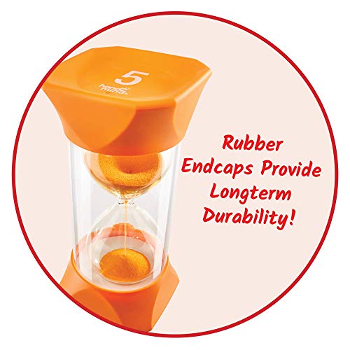 hand2mind Orange Jumbo Sand Timers, 5 Minute Sand Timer, Hourglass Sand Timer with Soft Rubber End Caps Offers Quiet Pausing, Classroom Sand Timers for Kids, Teeth Brushing and Game Timer (Set of 1) - Image 3