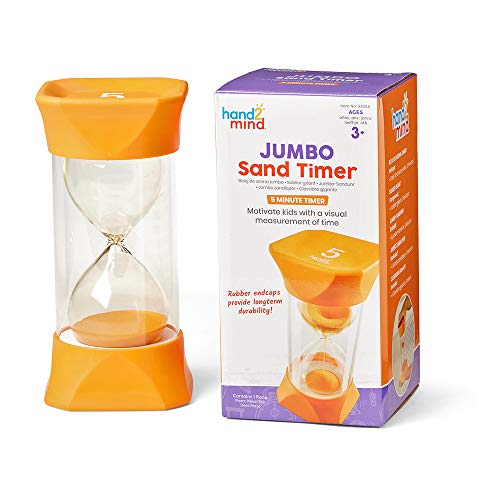 hand2mind Orange Jumbo Sand Timers, 5 Minute Sand Timer, Hourglass Sand Timer with Soft Rubber End Caps Offers Quiet Pausing, Classroom Sand Timers for Kids, Teeth Brushing and Game Timer (Set of 1) - Image 1