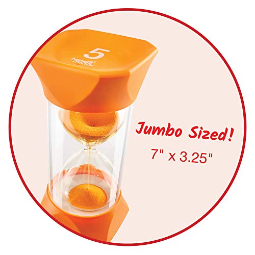 hand2mind Orange Jumbo Sand Timers, 5 Minute Sand Timer, Hourglass Sand Timer with Soft Rubber End Caps Offers Quiet Pausing, Classroom Sand Timers for Kids, Teeth Brushing and Game Timer (Set of 1) - Image 2