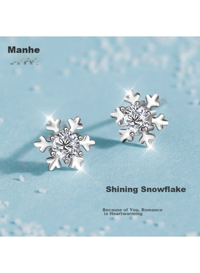 Manhe S925 Silver Stud Earrings For Women, Snowflake Earrings, elry, Valentine's Day Gift, Birthday Present For Girlfriend Or Wife - Image 1