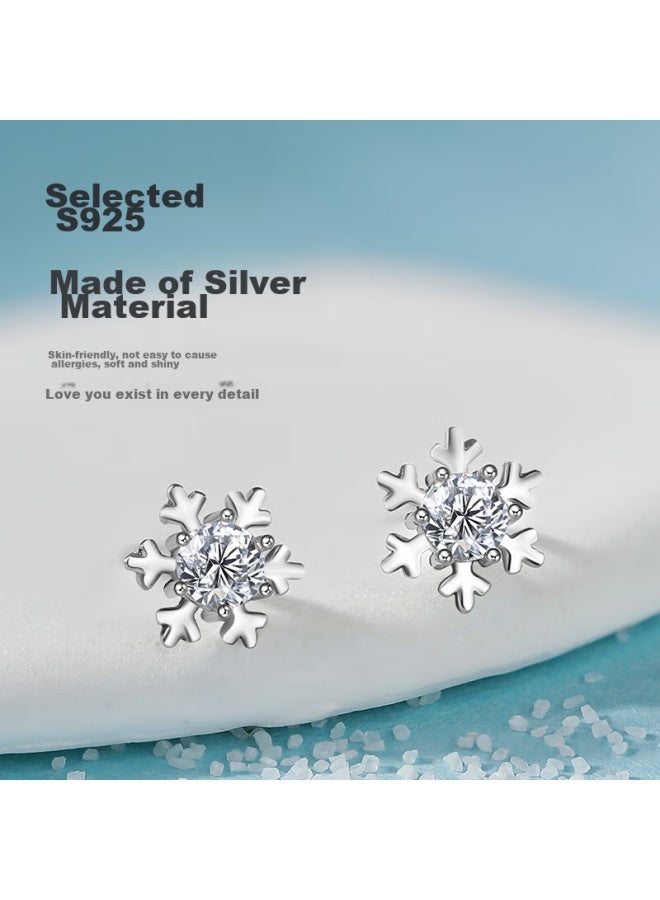 Manhe S925 Silver Stud Earrings For Women, Snowflake Earrings, elry, Valentine's Day Gift, Birthday Present For Girlfriend Or Wife - Image 2