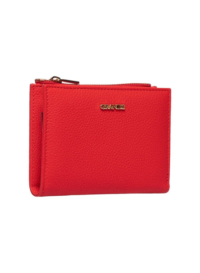 grande 2805 Genuine Leather Small Bifold Wallet For Women Minimalist Wallet Ladies Zippered Mini Purse Small Card Holder (Red) - Image 4