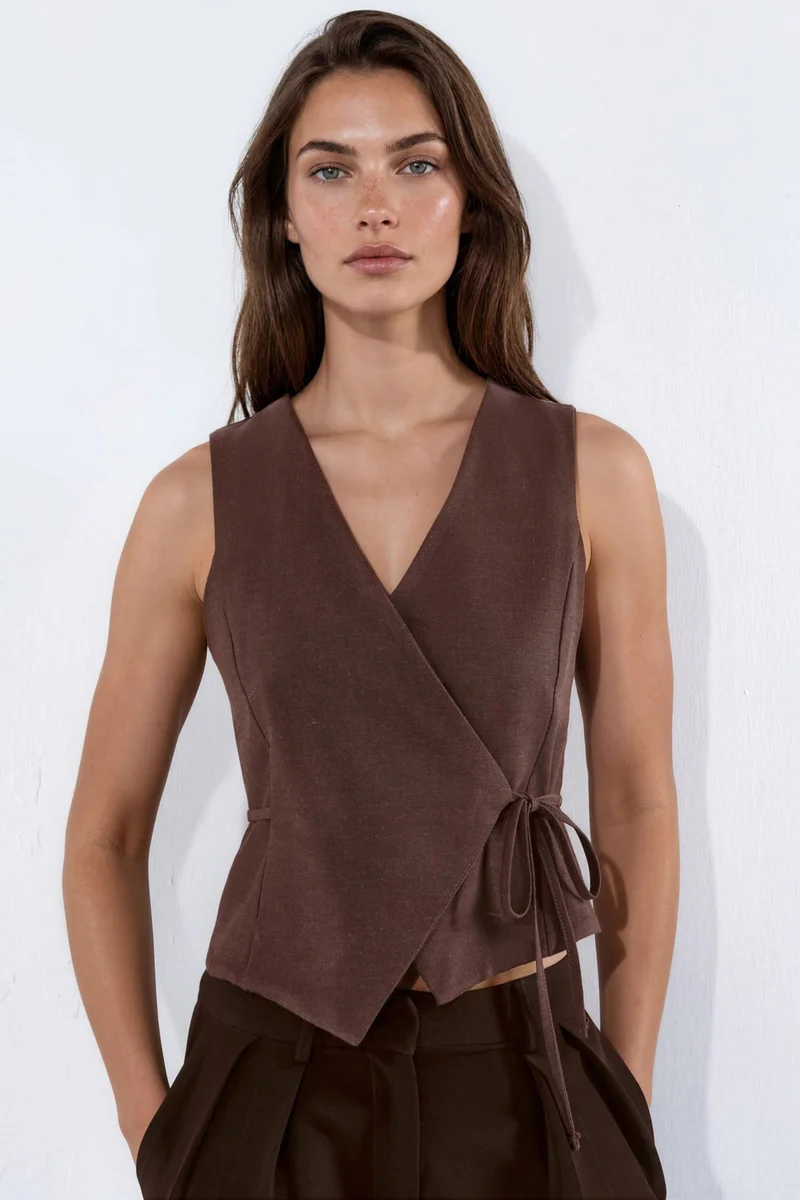 Hiccup V-Neck Linen Blend Woven Vest