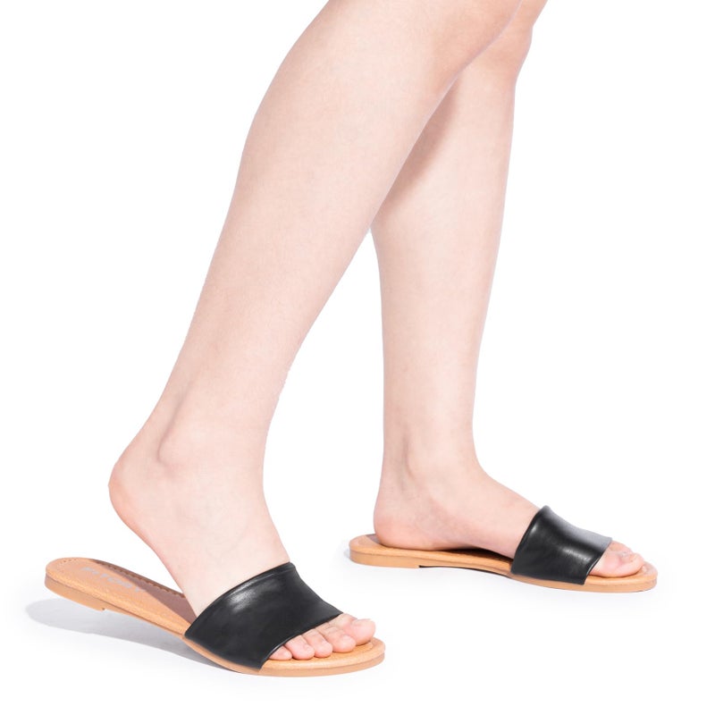 FITORY Women's Slide Sandals Fashion Round Toe With Classic Single Strap Slippers for Summer Size 8 Black - Image 2