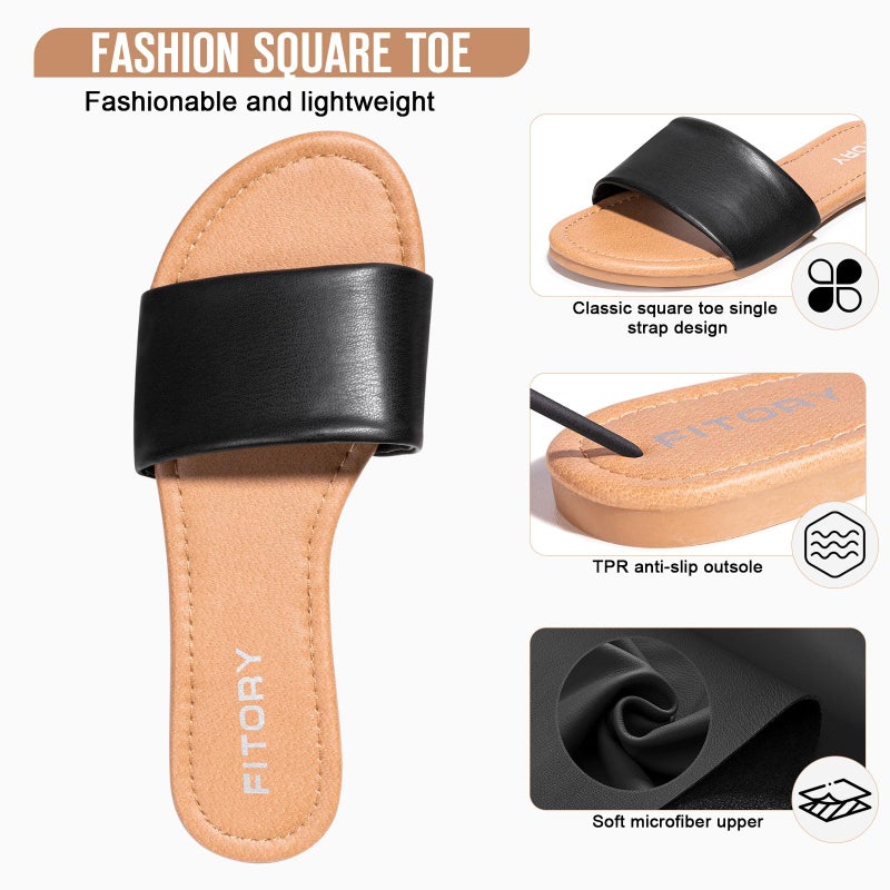 FITORY Women's Slide Sandals Fashion Round Toe With Classic Single Strap Slippers for Summer Size 8 Black - Image 4