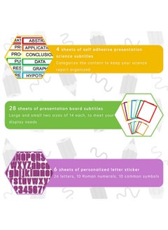 Hautoco 38 Sheets Science Fair Display Boards Supplies 28 Self Adhesive Presentation Science Subtitles 4 Science Fair Project Titles 6 Personalized Letter Stickers For Classroom Office, Colorful  - Image 3