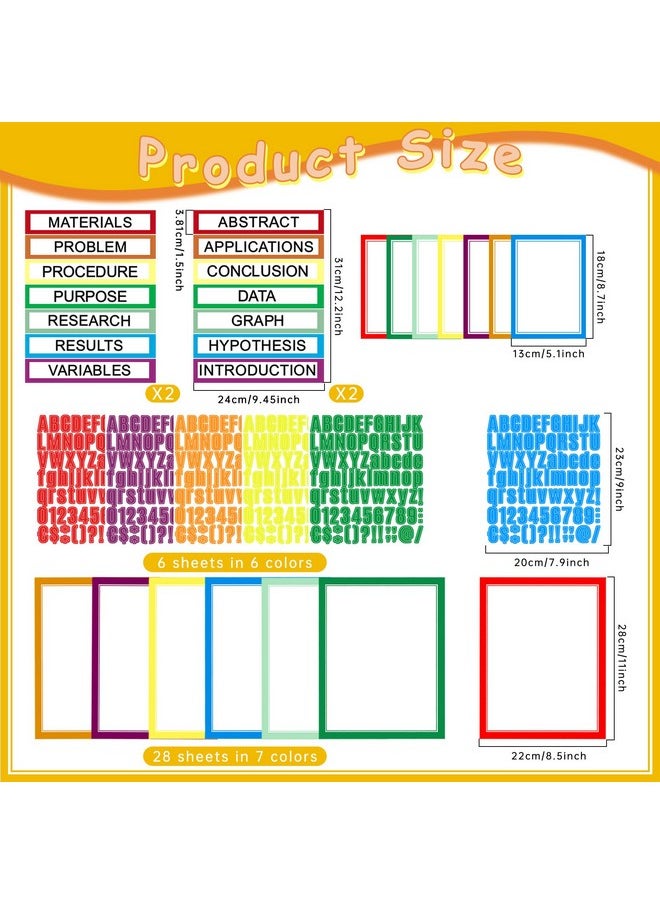 Hautoco 38 Sheets Science Fair Display Boards Supplies 28 Self Adhesive Presentation Science Subtitles 4 Science Fair Project Titles 6 Personalized Letter Stickers For Classroom Office, Colorful  - Image 2