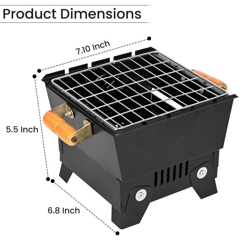ORILEY شواية فحم محمولة | 4 مجموعة | 4 أعواد | 1 قفاز | 1 ملقط | أدوات شواء قابلة للطي للمنزل والتخييم والنزهات والسفر والطهي (عبوة من 1، أسود) - Image 2