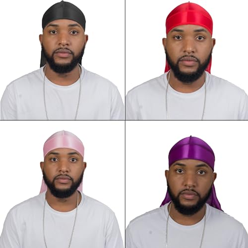 ForceWave 4PCS Silky Durags for Men Women 360 Waves with 1 Wave Cap, Silky Satin Durag Extra Long Tails - Image 3