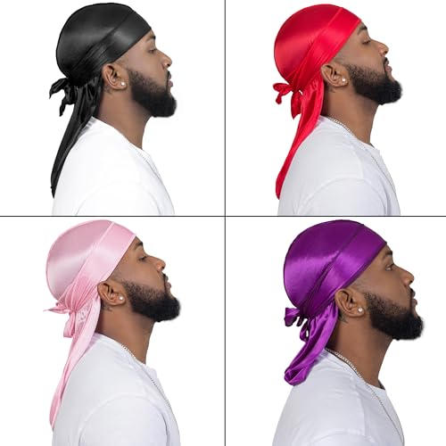ForceWave 4PCS Silky Durags for Men Women 360 Waves with 1 Wave Cap, Silky Satin Durag Extra Long Tails - Image 4