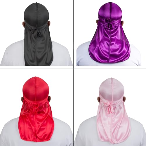 ForceWave 4PCS Silky Durags for Men Women 360 Waves with 1 Wave Cap, Silky Satin Durag Extra Long Tails - Image 5