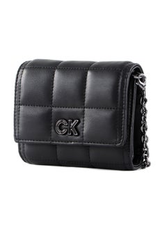 CALVIN KLEIN JEANS PLUS Calvin Klein Quilted Trifold Wallet with Convertible Crossbody Chain Strap - Black  - Image 1