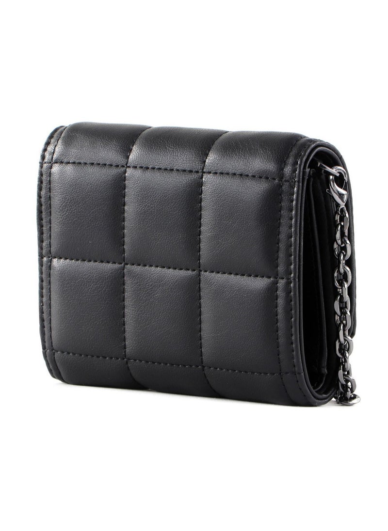 Calvin Klein Quilted Trifold Wallet with Convertible Crossbody Chain Strap - Black