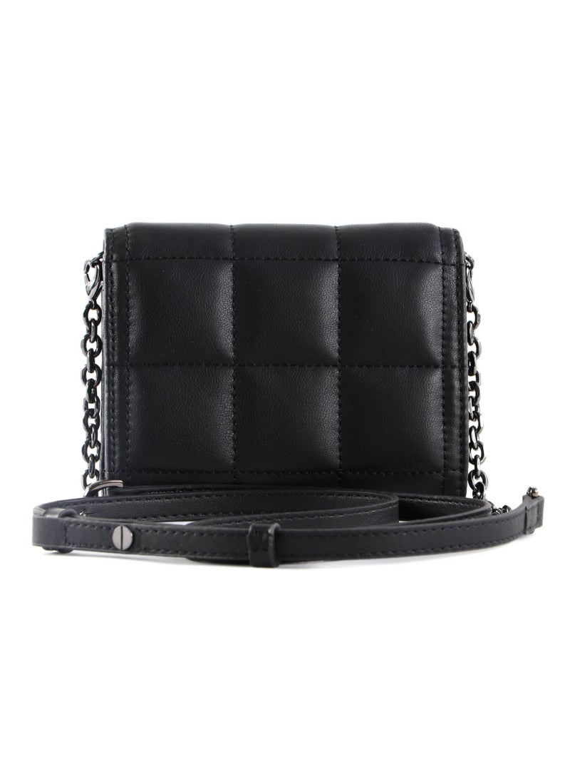 Calvin Klein Quilted Trifold Wallet with Convertible Crossbody Chain Strap - Black