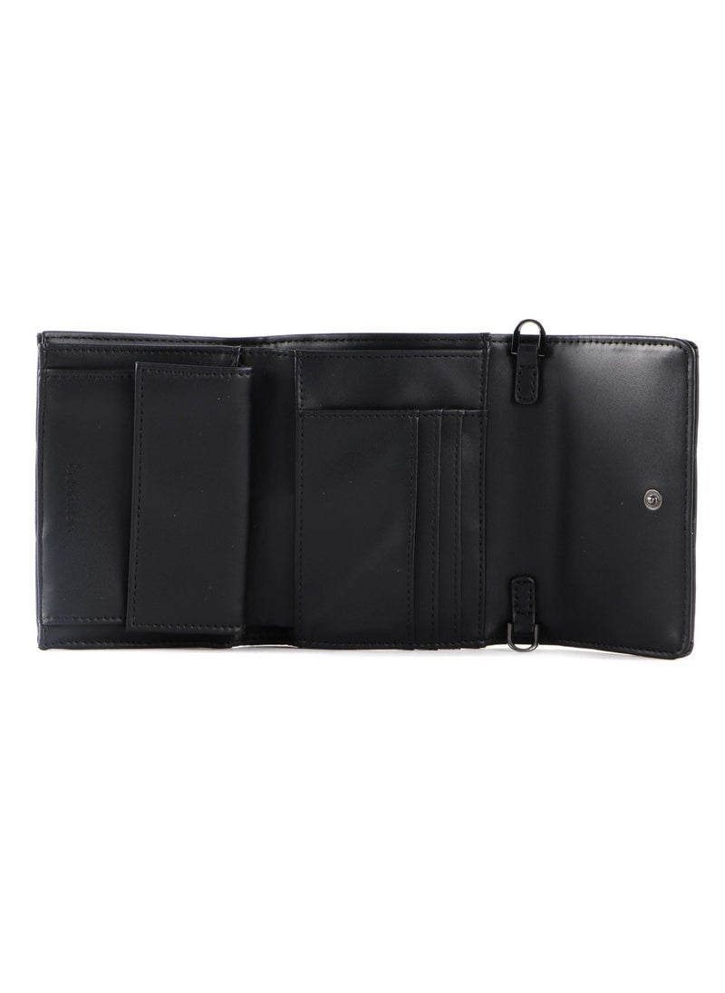 Calvin Klein Quilted Trifold Wallet with Convertible Crossbody Chain Strap - Black