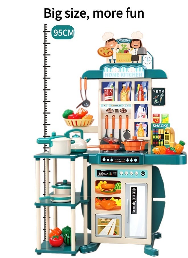 Vixplorn Kitchen Playsets 54 Pieces Kitchen Toy Set, Toy Kitchen Role Play Toy Set Role Play Cookware Kitchen Toy Set Kitchen Accessories Toy Cooking Stove Simulation Press to Release Water, Suitable for Boys and Girls (Blue 95CM)  - Image 2