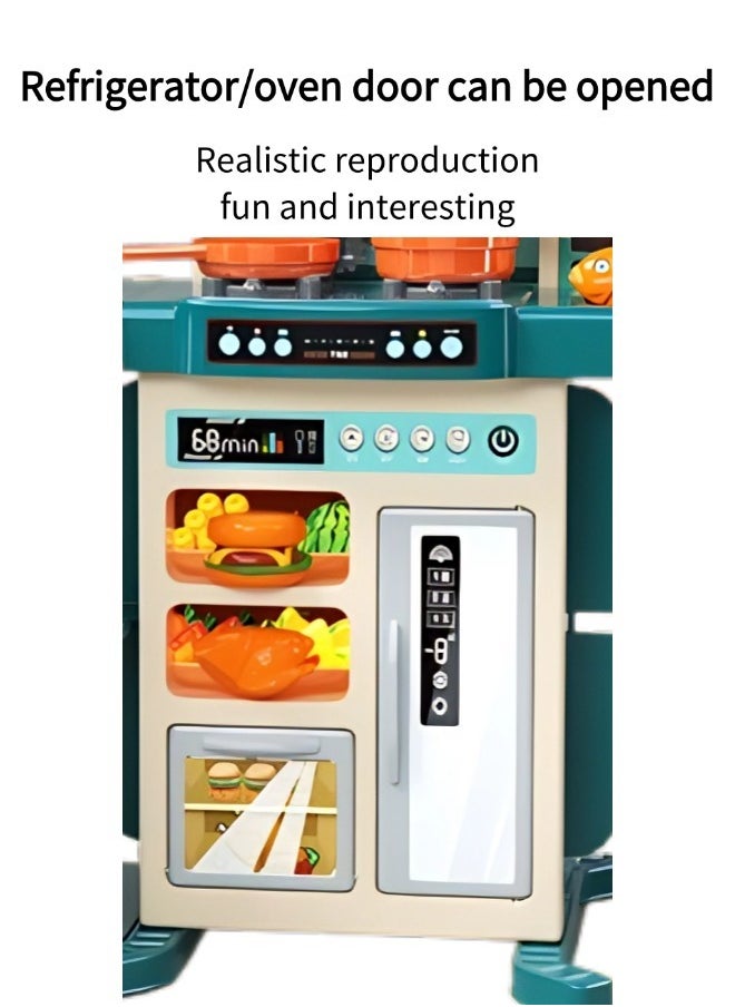 Vixplorn Kitchen Playsets 54 Pieces Kitchen Toy Set, Toy Kitchen Role Play Toy Set Role Play Cookware Kitchen Toy Set Kitchen Accessories Toy Cooking Stove Simulation Press to Release Water, Suitable for Boys and Girls (Blue 95CM)  - Image 5