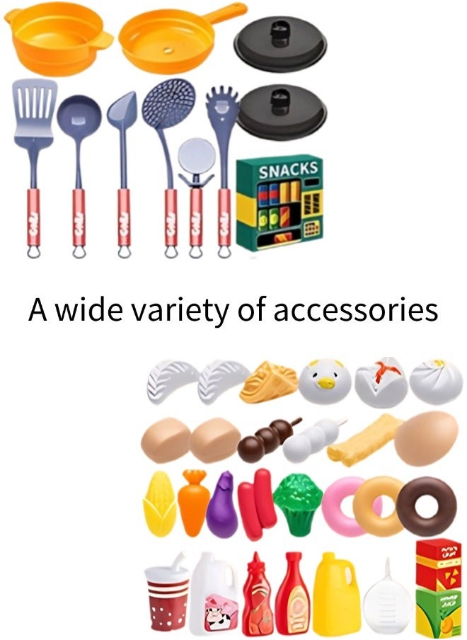 Vixplorn Kitchen Playsets 54 Pieces Kitchen Toy Set, Toy Kitchen Role Play Toy Set Role Play Cookware Kitchen Toy Set Kitchen Accessories Toy Cooking Stove Simulation Press to Release Water, Suitable for Boys and Girls (Blue 95CM)  - Image 3