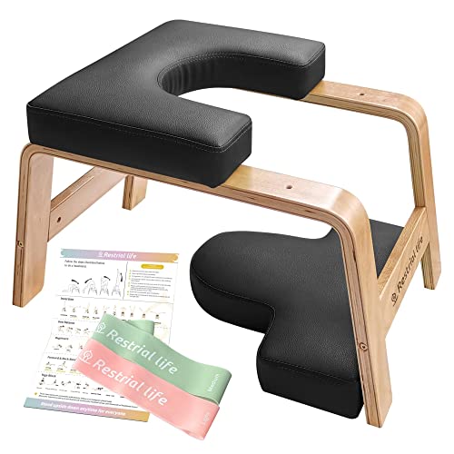 Restrial Life Yoga Headstand Bench- Stand Yoga Chair for Family, Gym - Wood and PU Pads - Relieve Fatigue and Build Up Body (Black), 24.50*15*15.40inch - Image 1