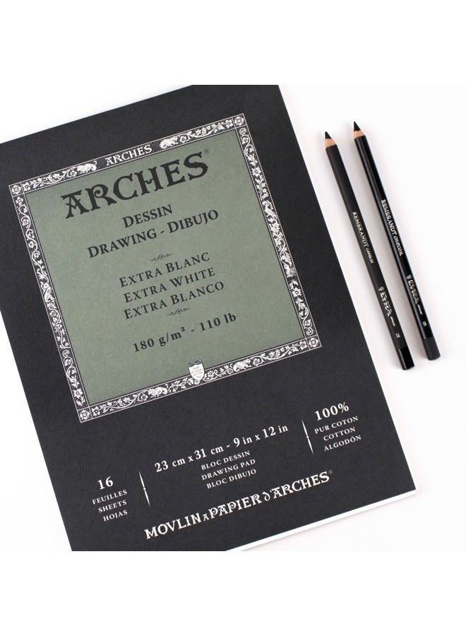 Arches Drawing Pad 9x12-inch Extra White 100% Cotton Drawing Paper - 16 Sheets of Arches 110lb Drawing Paper for Artists - Drawing Paper Pad for Graphite Pencil Charcoal Pastel Calligraphy and More - Image 2