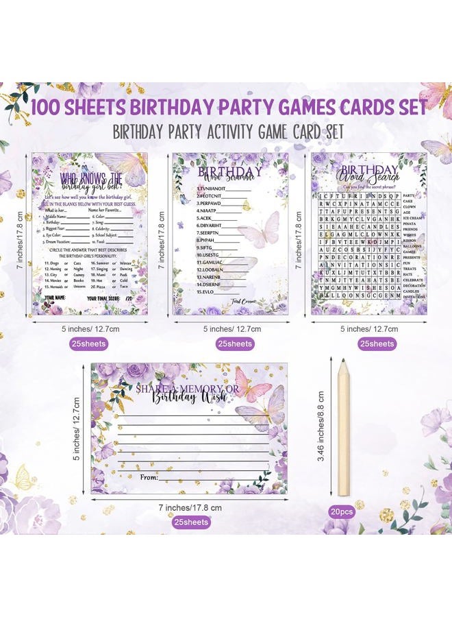 Fumete 100 Pcs Who Knows The Birthday Girl Best Cards with 20 Pre Pointed Pencils Set for 20 Guests, Girls Birthday Night Game Ideas, Girls Her Sleepover Party Supplies, 4 Activities(Butterfly) - Image 2