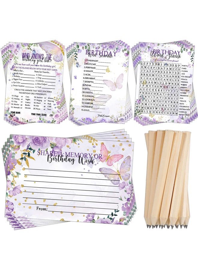 Fumete 100 Pcs Who Knows The Birthday Girl Best Cards with 20 Pre Pointed Pencils Set for 20 Guests, Girls Birthday Night Game Ideas, Girls Her Sleepover Party Supplies, 4 Activities(Butterfly) - Image 1