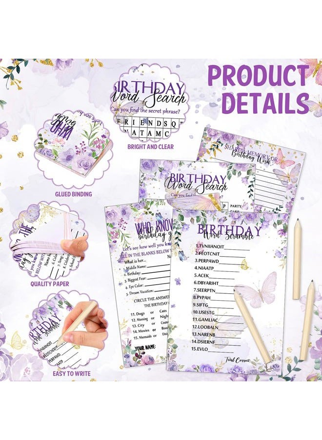 Fumete 100 Pcs Who Knows The Birthday Girl Best Cards with 20 Pre Pointed Pencils Set for 20 Guests, Girls Birthday Night Game Ideas, Girls Her Sleepover Party Supplies, 4 Activities(Butterfly) - Image 3