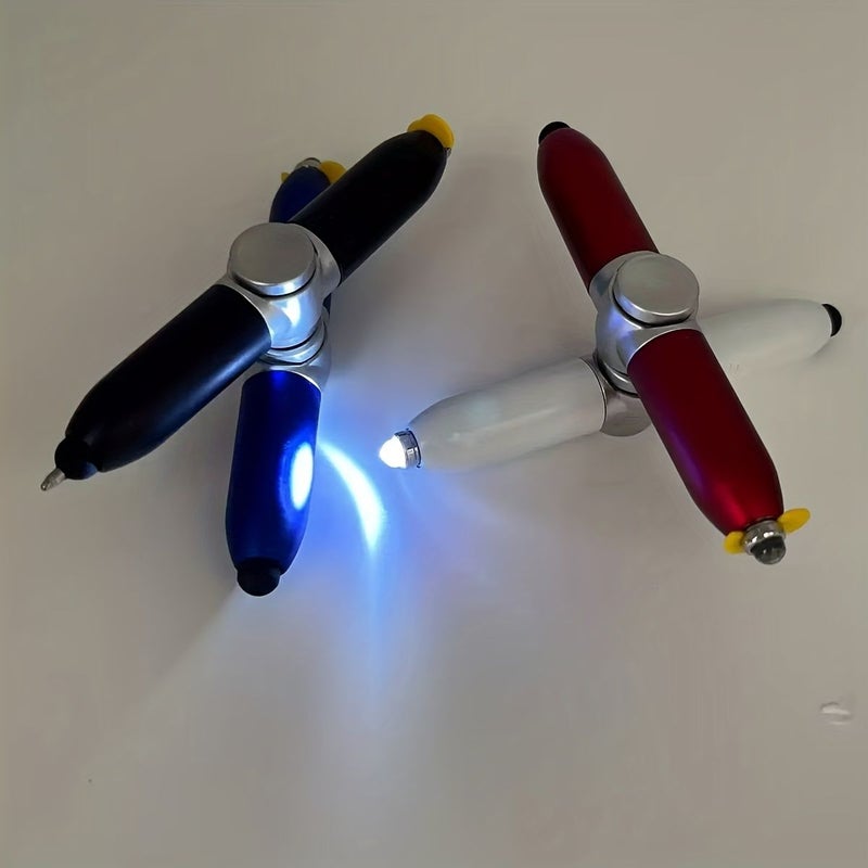 قلم دوار أبيض مع إضاءة LED يشبه السبينر، قلم حبر جاف للمكتب يعمل باللمس على الشاشة - Image 4