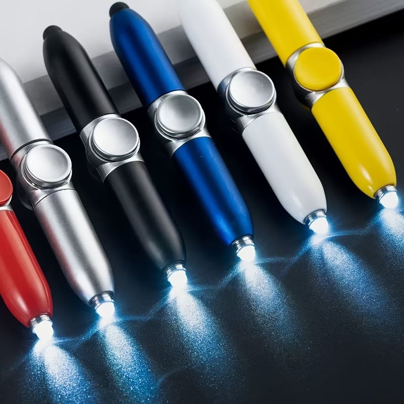 قلم دوار أبيض مع إضاءة LED يشبه السبينر، قلم حبر جاف للمكتب يعمل باللمس على الشاشة - Image 3