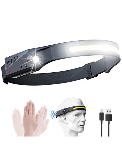 Rechargeable LED Headlamp with 230° Illumination,Waterproof,4 Modes,Motion Sensor Headlamp,USB Headlamp for Hiking Running Fishing Camping