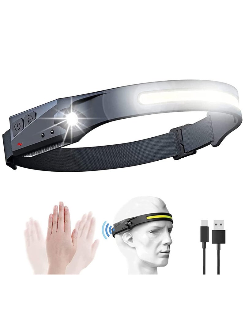 Rechargeable LED Headlamp with 230° Illumination,Waterproof,4 Modes,Motion Sensor Headlamp,USB Headlamp for Hiking Running Fishing Camping