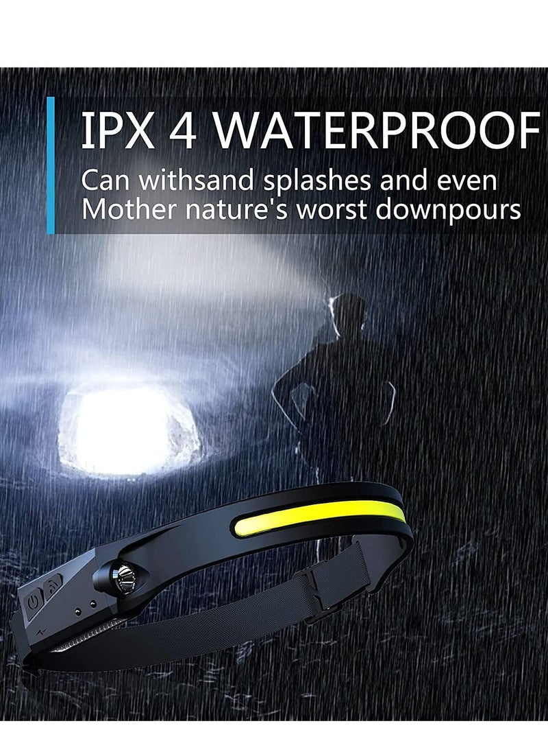 Rechargeable LED Headlamp with 230° Illumination,Waterproof,4 Modes,Motion Sensor Headlamp,USB Headlamp for Hiking Running Fishing Camping