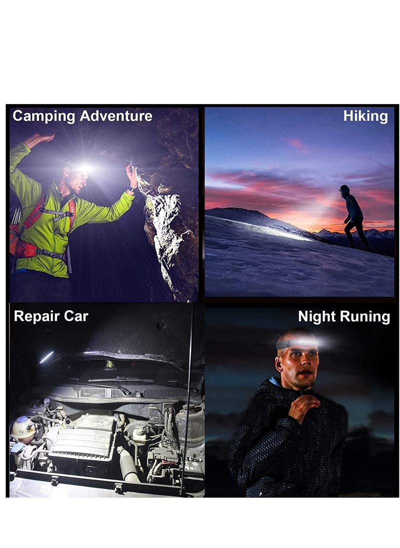 Rechargeable LED Headlamp with 230° Illumination,Waterproof,4 Modes,Motion Sensor Headlamp,USB Headlamp for Hiking Running Fishing Camping