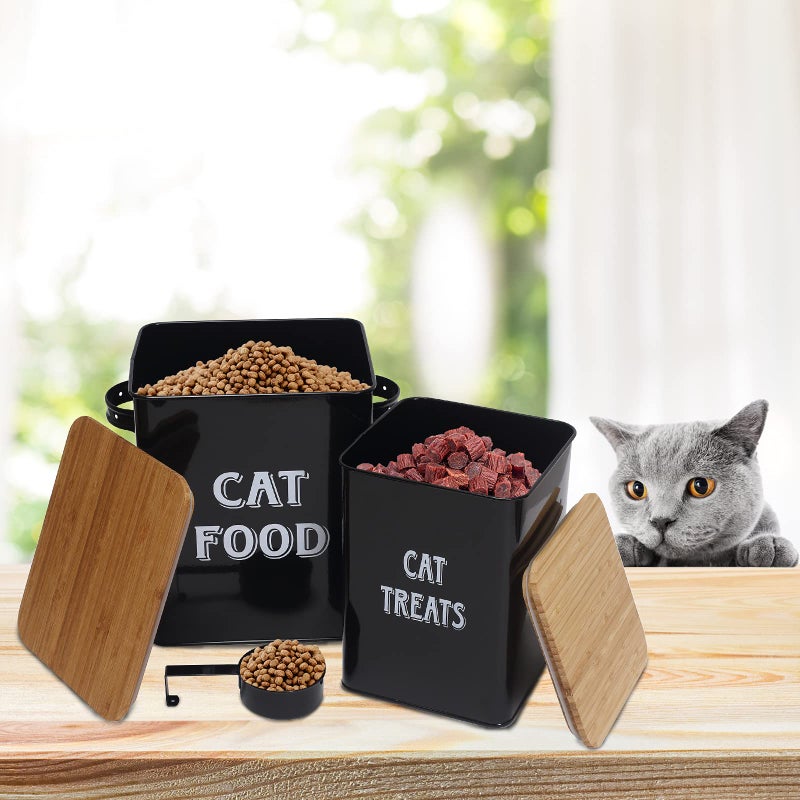 Morezi Cat Food Storage Container Farmhouse Pet Food Treats holder with Lid and Scoop, Perfect Sturdy Canister Tins for Kitchen Countertop, Shelf, Great Gift for Pet Owners - Cat Food - Black - Image 5