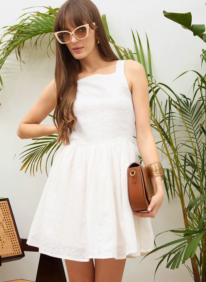 White Schiffli Fit & Flare Mini Dress for Women