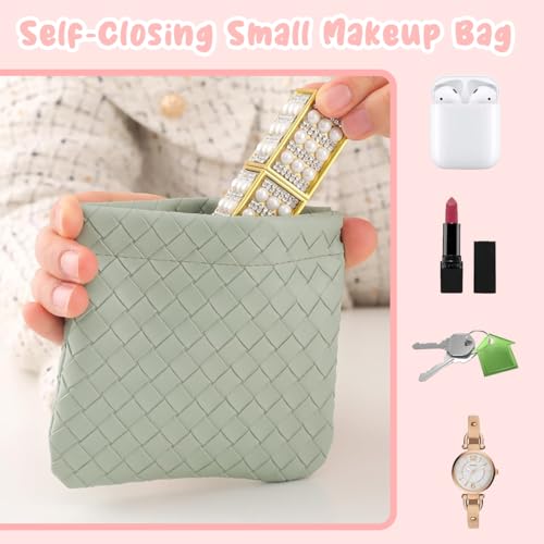 MAYCREATE® Small Makeup Pouch, 4Pcs Jewellery Pouches for Storage, PU Leather Mini Cosmetic Bag Weave Lipstick Pouch for Women Pocket Coin Purse Organizer - Image 5