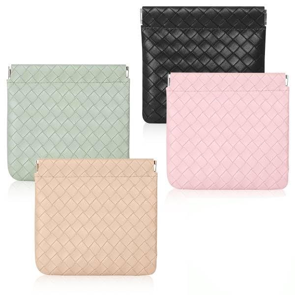 MAYCREATE® Small Makeup Pouch, 4Pcs Jewellery Pouches for Storage, PU Leather Mini Cosmetic Bag Weave Lipstick Pouch for Women Pocket Coin Purse Organizer - Image 1