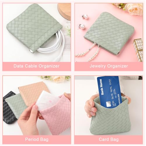 MAYCREATE® Small Makeup Pouch, 4Pcs Jewellery Pouches for Storage, PU Leather Mini Cosmetic Bag Weave Lipstick Pouch for Women Pocket Coin Purse Organizer - Image 4