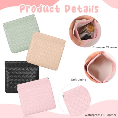 MAYCREATE® Small Makeup Pouch, 4Pcs Jewellery Pouches for Storage, PU Leather Mini Cosmetic Bag Weave Lipstick Pouch for Women Pocket Coin Purse Organizer - Image 3