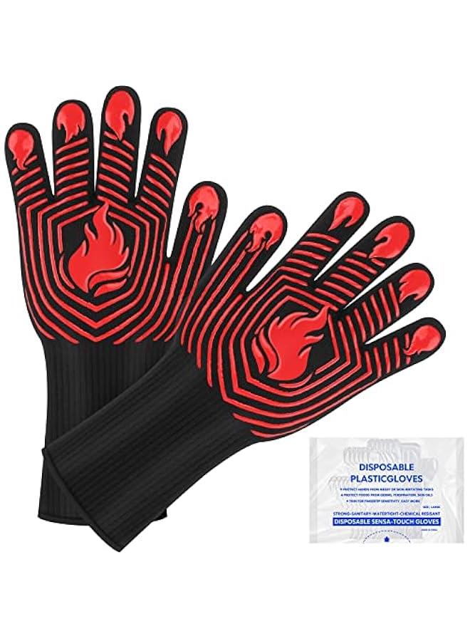 BBQ Gloves, 1472°F Heat Resistant Gloves Fireproof Mitts，Grilling Gloves Silicone Non-Slip Washable Oven Gloves, Kitchen Gloves for Barbecue, Grilling, Cooking, Baking, Camping, r (Red)  - Image 1