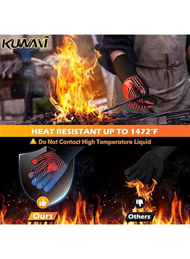 BBQ Gloves, 1472°F Heat Resistant Gloves Fireproof Mitts，Grilling Gloves Silicone Non-Slip Washable Oven Gloves, Kitchen Gloves for Barbecue, Grilling, Cooking, Baking, Camping, r (Red)  - Image 4