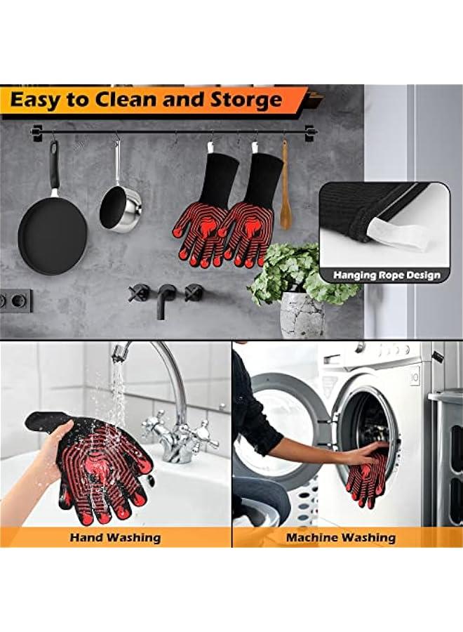 BBQ Gloves, 1472°F Heat Resistant Gloves Fireproof Mitts，Grilling Gloves Silicone Non-Slip Washable Oven Gloves, Kitchen Gloves for Barbecue, Grilling, Cooking, Baking, Camping, r (Red)  - Image 5