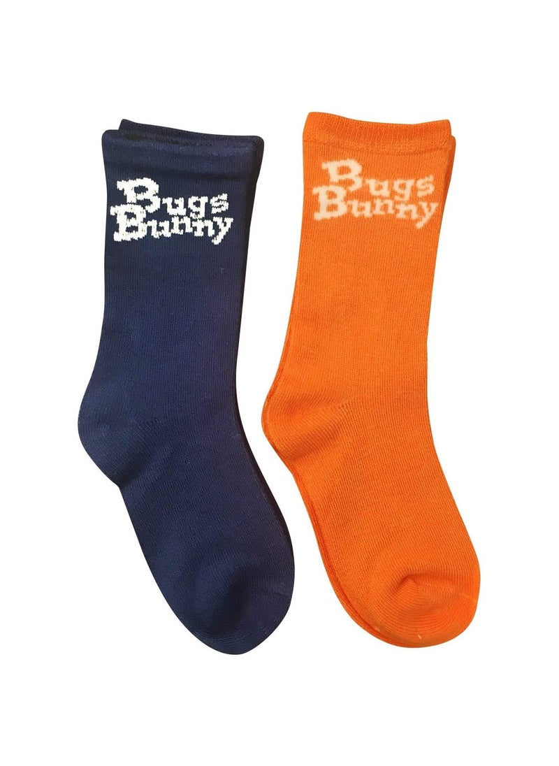 Bugs Bunny Bugs Bunny Bamboo Cotton Sock - Solid (Pack Of 2) - Navy Blue & Orange 5-8Y  - Image 3