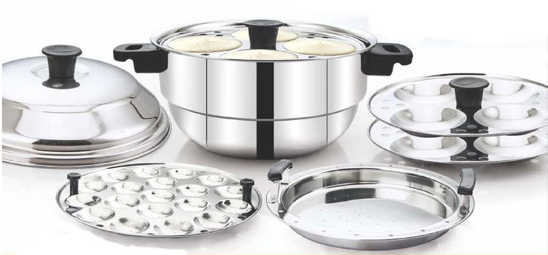 Luxuria Sumo 12 Stainless Steel Induction Idly Cooker 3 Plates 12 Idlis Silver - Image 1